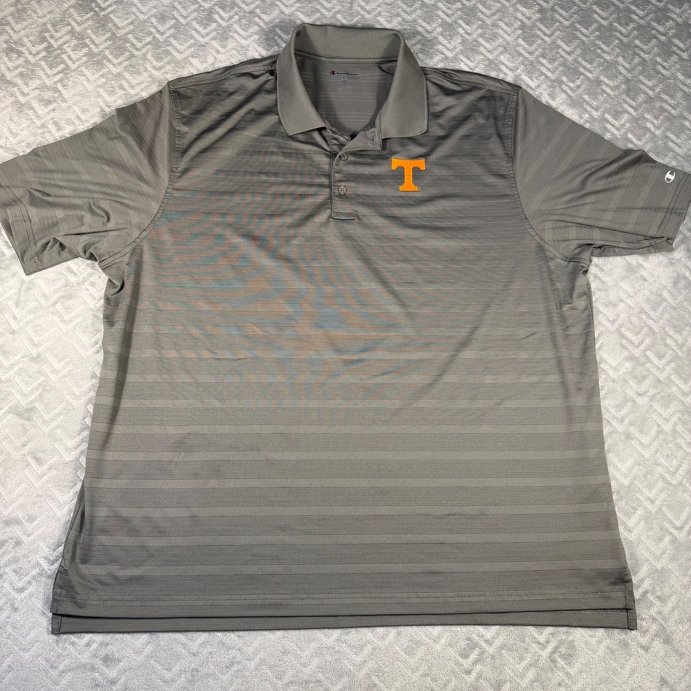 Champion Polo Shirt Mens 2XL Gray Excellent Tennessee Volunteers Striped